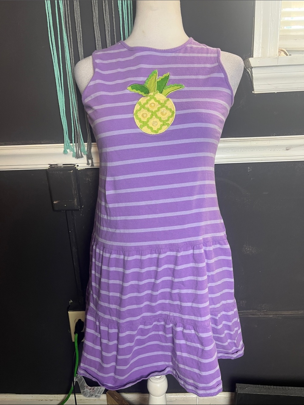 Girls Size 14 Lands End Purple Striped Dress